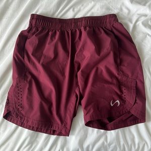 Men's Maroon Athletic Shorts with Reflective Detail